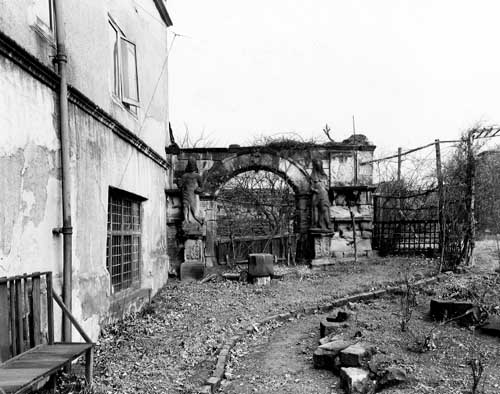 The back garden of Knostrop Old Hall in disrepair, 1949.